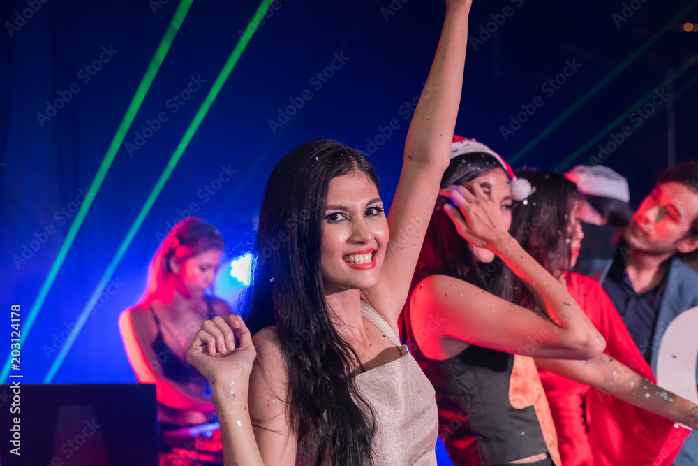 Teenagers are celebrating at the night party. Teenagers are celebrating at the night party.