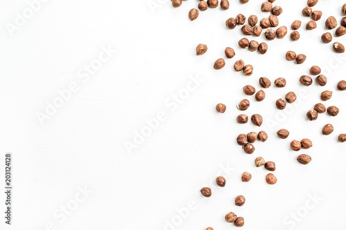 Hazelnut isolated on white background. Flat lay, top view.