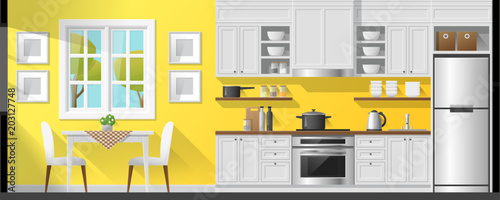 House interior section background including dining room and kitchen , vector , illustration