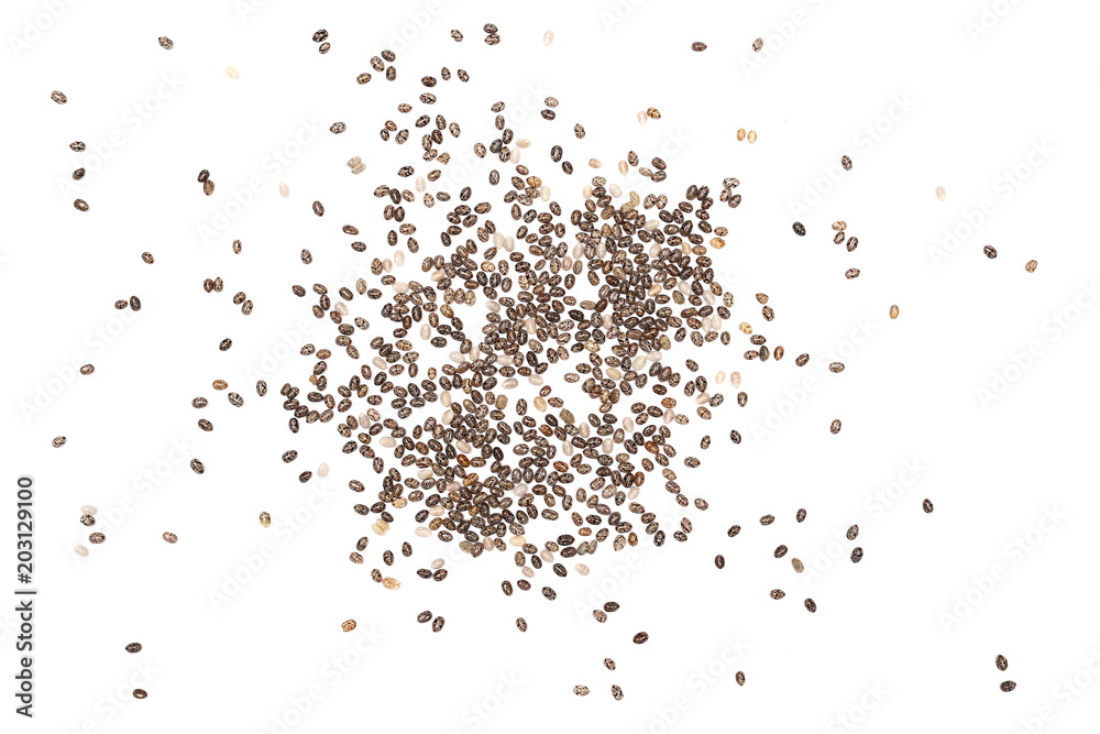 Chia seeds isolated on white background, top view Chia seeds isolated on white background, top view