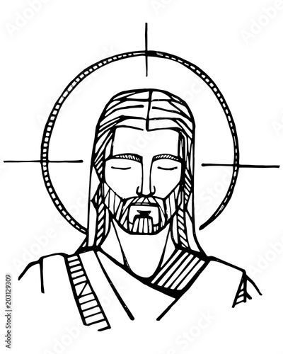 Jesus Christ pencil and ink illustratioin photo
