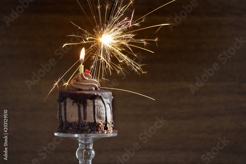 Birthday cake with candle and sparkler