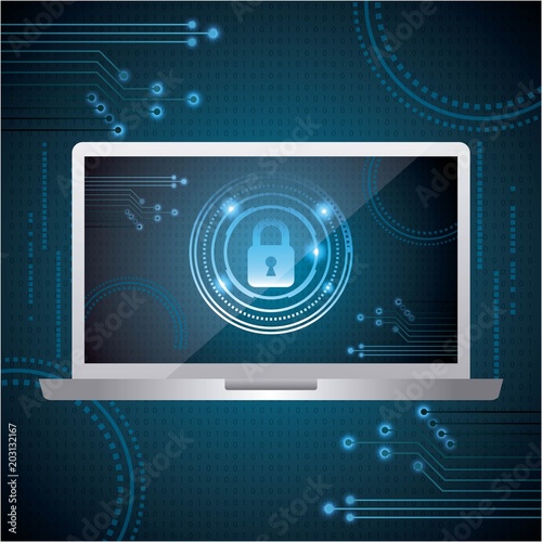 cyber security digital computer technology save padlocks locked vector illustration