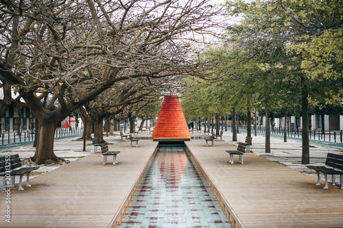 avenue or pedestrian street with founain in Lisbon in Portugal