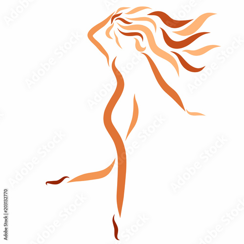 Running or dancing slender woman, logo