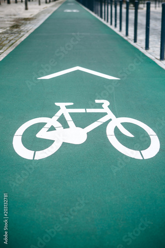 bicycle road with arrows. bicycle and modern ecological public movement. photo