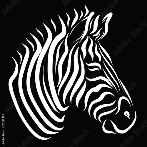 Zebra, painted with white lines on a black background