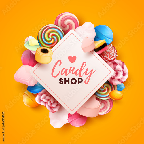 Colorful  background with sweets. Vector Illustration