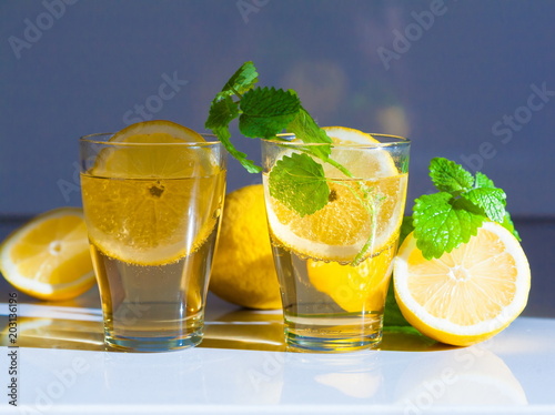 Drink. lemonade, lemon and mint photo