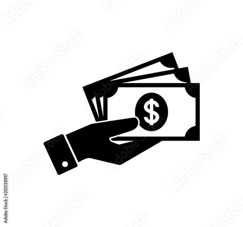 Hand holding money. Hand with banknotes. Cash payment icon.