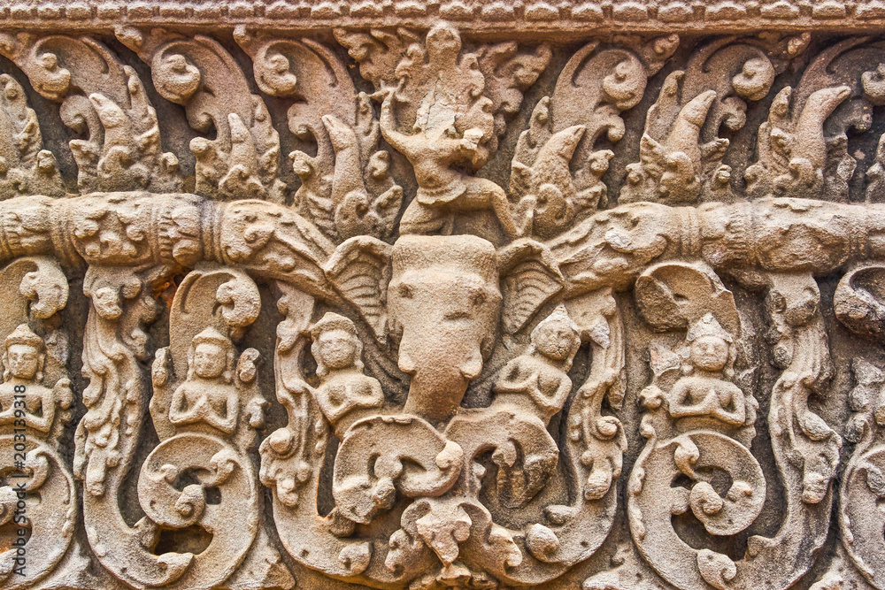 Pre Rup temple bas-relief ornament, Siem Reap, Cambodia