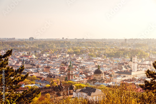 sunset over the street of Lviv Ukraine