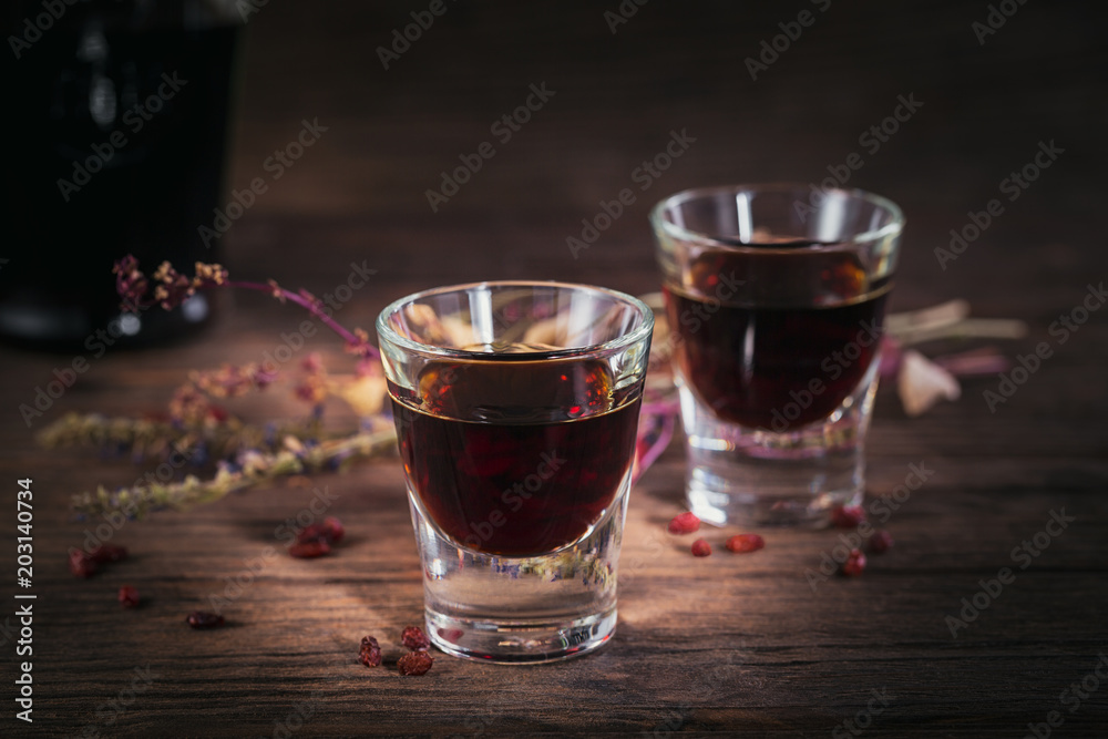 Herbal bitter liqueur with different natural ingredients. Herbal bitter liqueur with different natural ingredients.