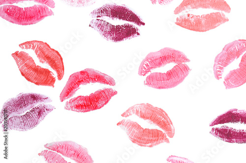 Lipstick kiss marks  isolated on white