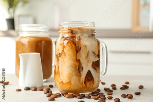 Fototapete Mason jar with cold brew coffee on table