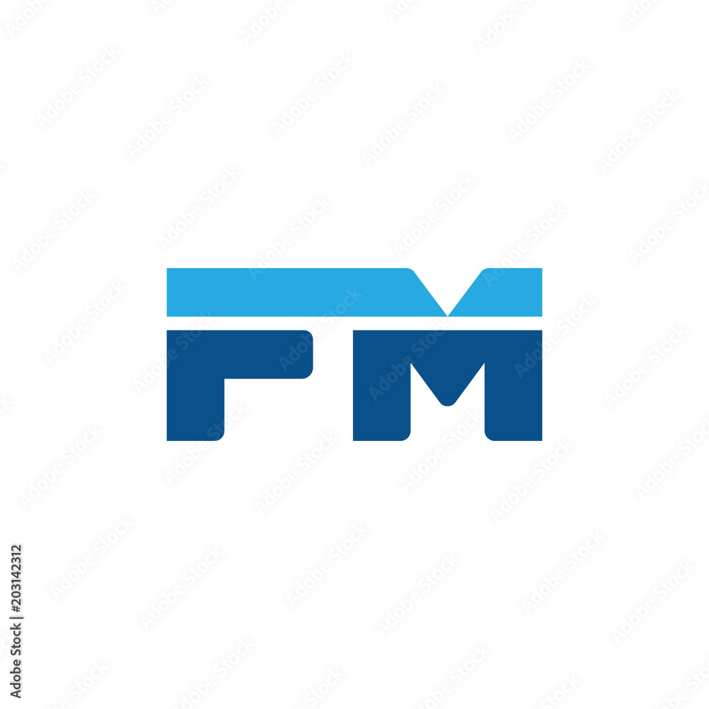 Initial letter FM, straight linked line bold logo, simple flat blue colors Initial letter FM, straight linked line bold logo, simple flat blue colors