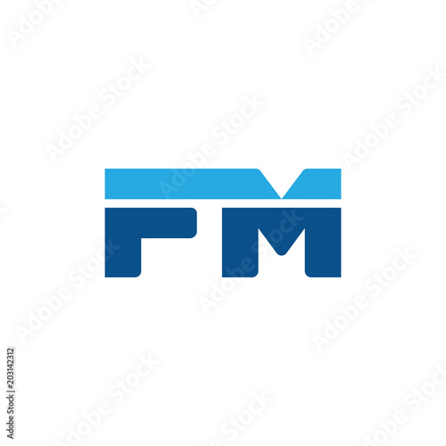 Initial letter FM, straight linked line bold logo, simple flat blue colors