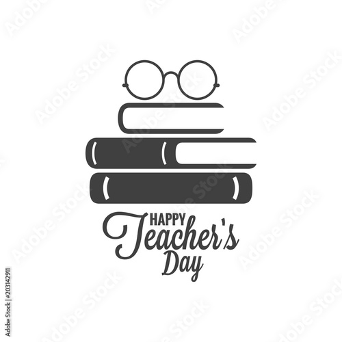 Happy teachers day icon. Glasses and book logo on white background