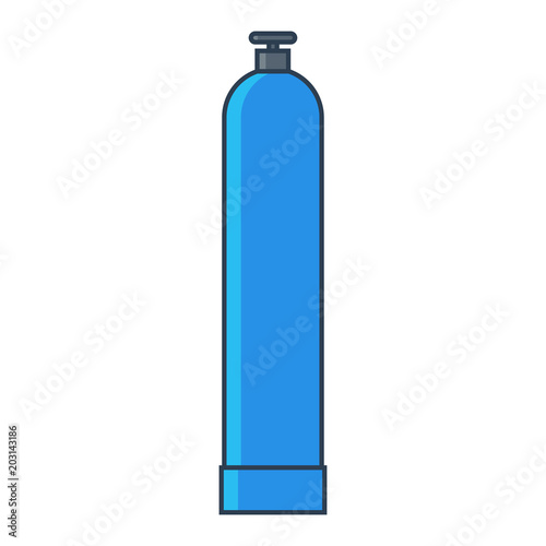 Blue Oxygen gas tank. Flat line vector illustration.