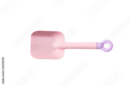 Pink kids gardening shovel isolated on white background