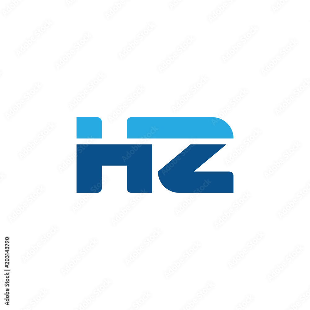 Initial letter HZ, straight linked line bold logo, simple flat blue colors