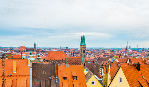 Aerial view of Nurnberg dominated by sankt sebaldus kirche, Germany photo