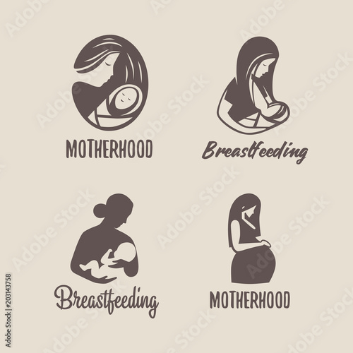 Logos of child care, motherhood and childbearing.