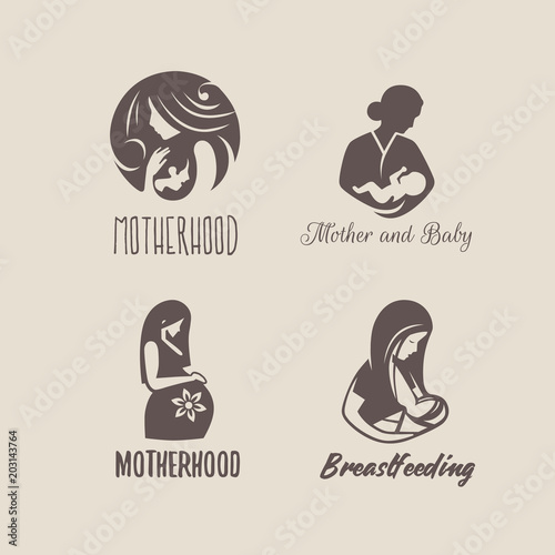 Logos of child care, motherhood and childbearing.