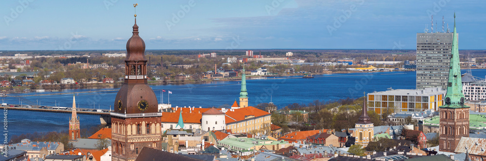 Panoramic view from the Saint Peter cathedral on the center of Riga.