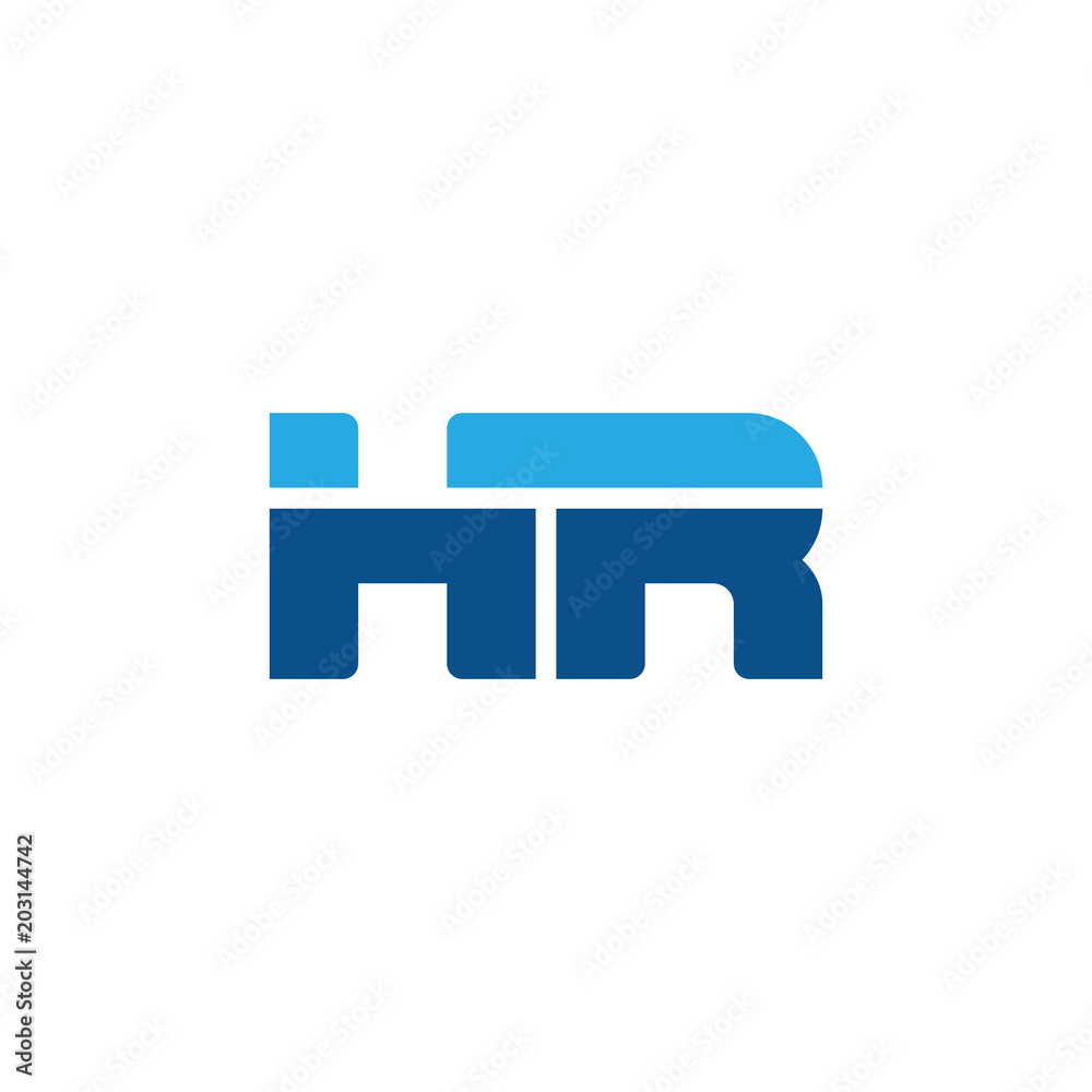 Initial letter HR, straight linked line bold logo, simple flat blue colors Initial letter HR, straight linked line bold logo, simple flat blue colors