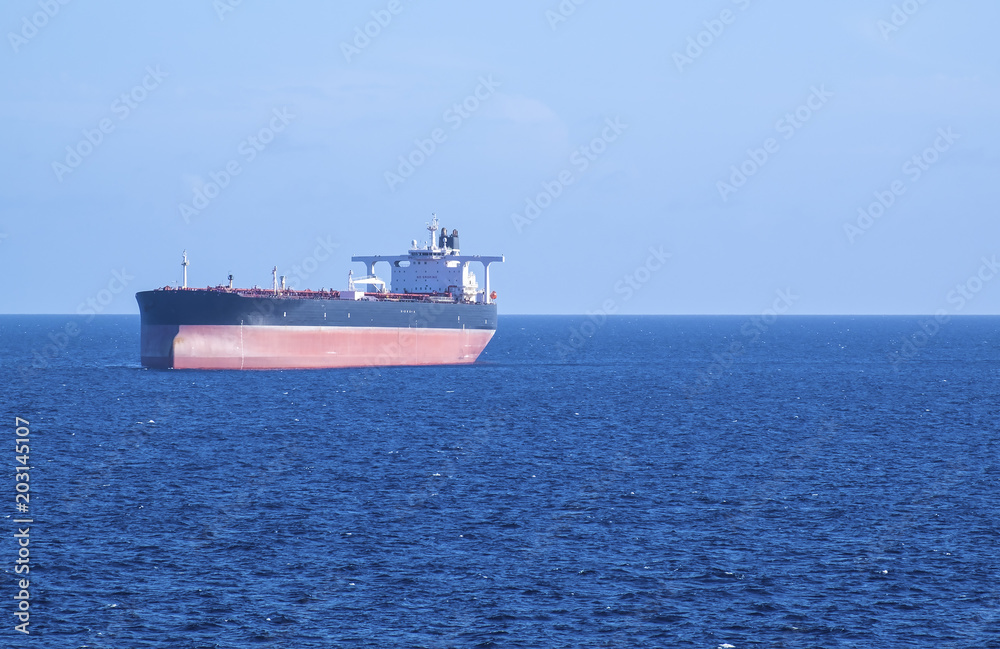 Big Oil Tanker in the Caribbean Sea Near Island of Bonaire