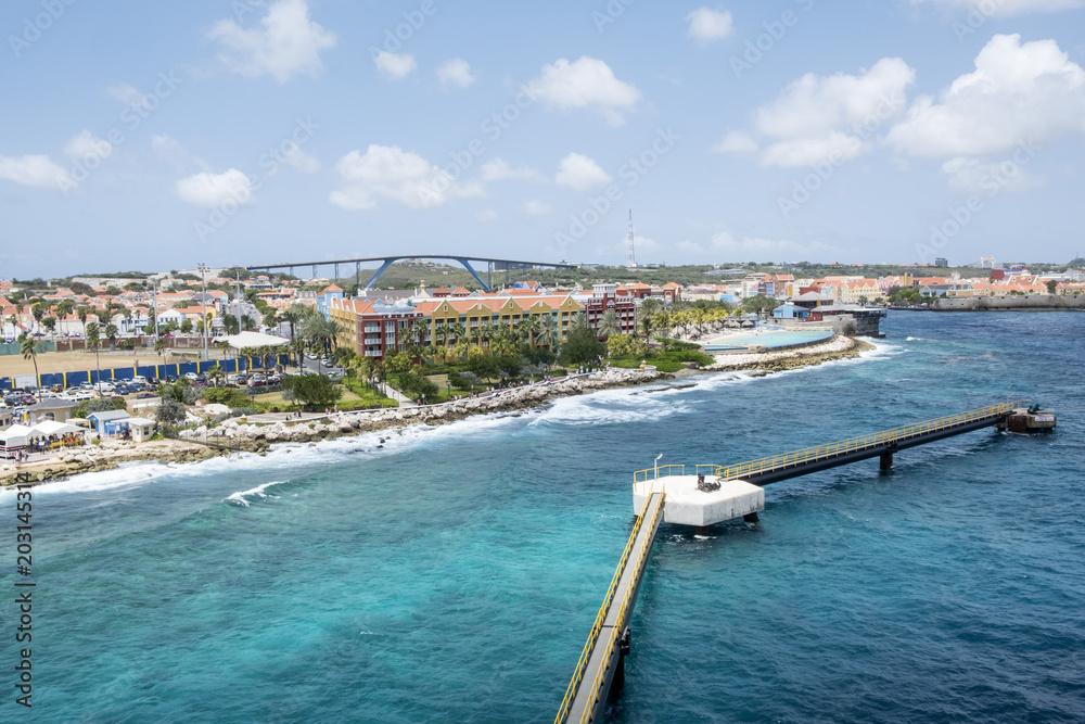 Queen Juliana Bridge of Curacao Seen from a Cruise Ship Docked at the Port