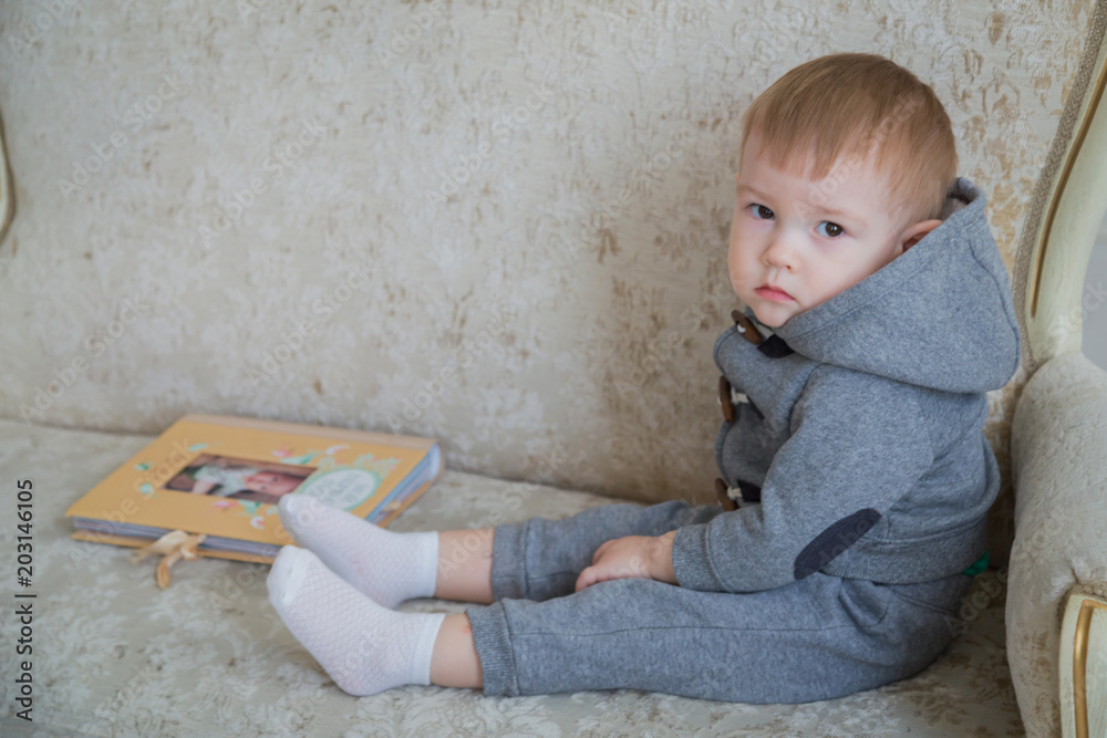 Fototapeta premium Portrait of little boy at home.