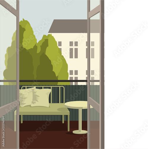 Balcony. Summer in the city. Vector illustration.