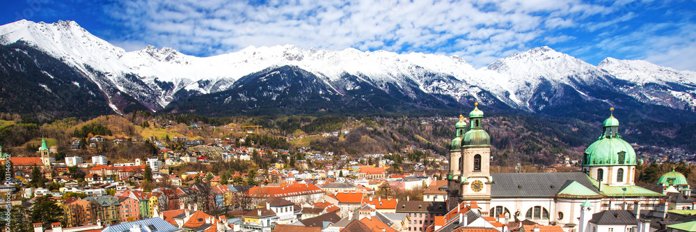 Innsbruck city panorama with Tyrolian Alps, Tyrol, Austria, Europe
