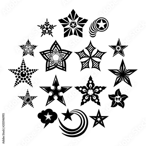 Decorative stars icons set. Simple illustration of 16 decorative stars vector icons for web