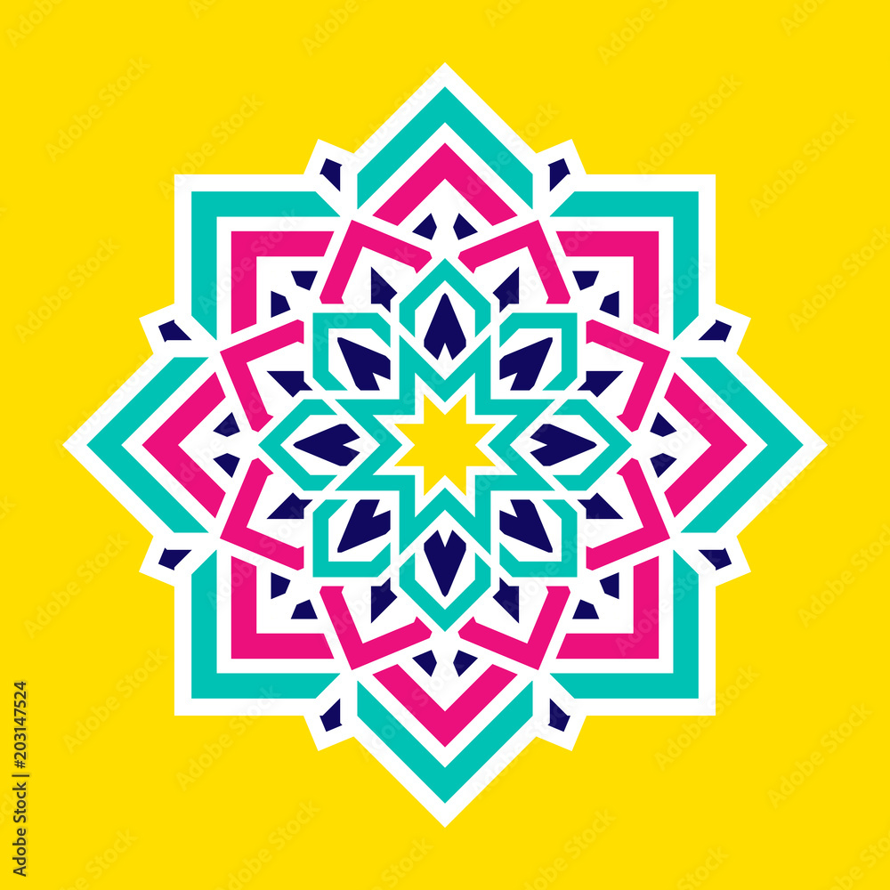 Arabic colorful flower. Islamic mandala vector design. Colorful eastern ...