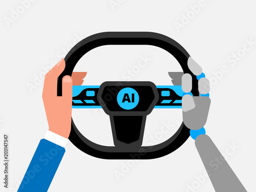 Self driving car vector illustration. Artificial intelligence on the road.