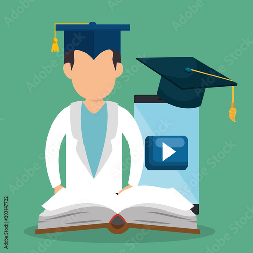 smartphone with education easy e-learning icons vector illustration design