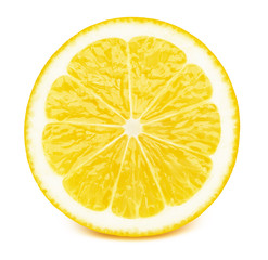 Perfectly retouched sliced half of lemon fruit isolated on the white background with clipping path. One of the best isolated lemons slices that you have seen.