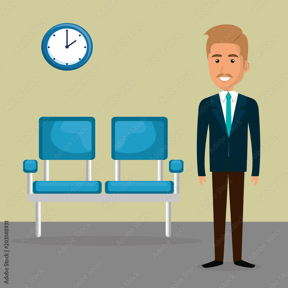 elegant businessman in the waiting room vector illustration design