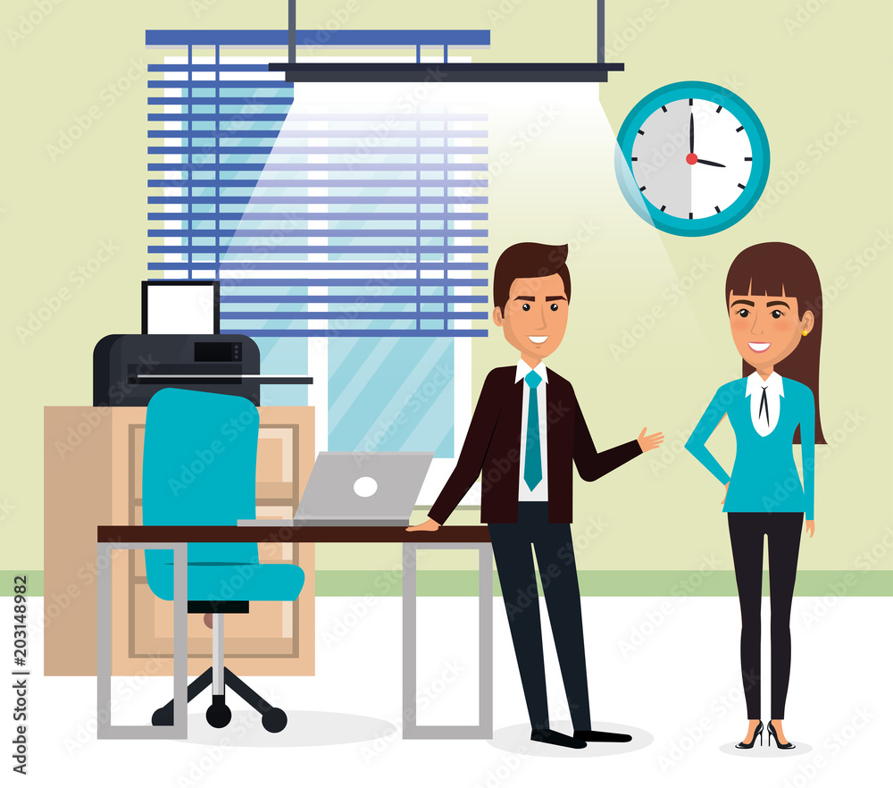 elegant business people in the office scene vector illustration design