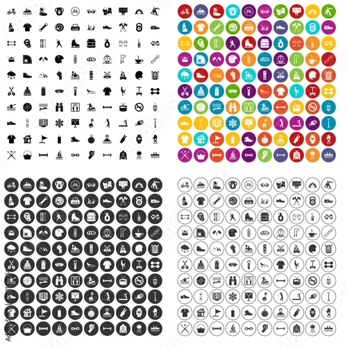 100 sport life icons set vector in 4 variant for any web design isolated on white