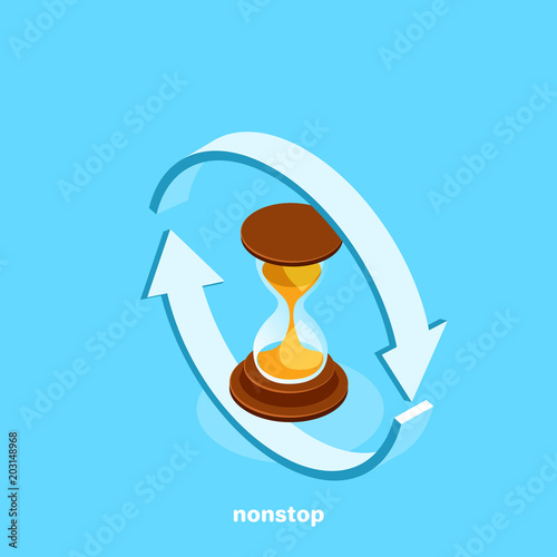 hourglass and arrows around them, isometric image