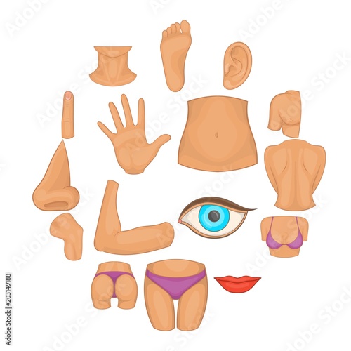 Body parts icons set. Cartoon illustration of 16 body parts vector icons for web