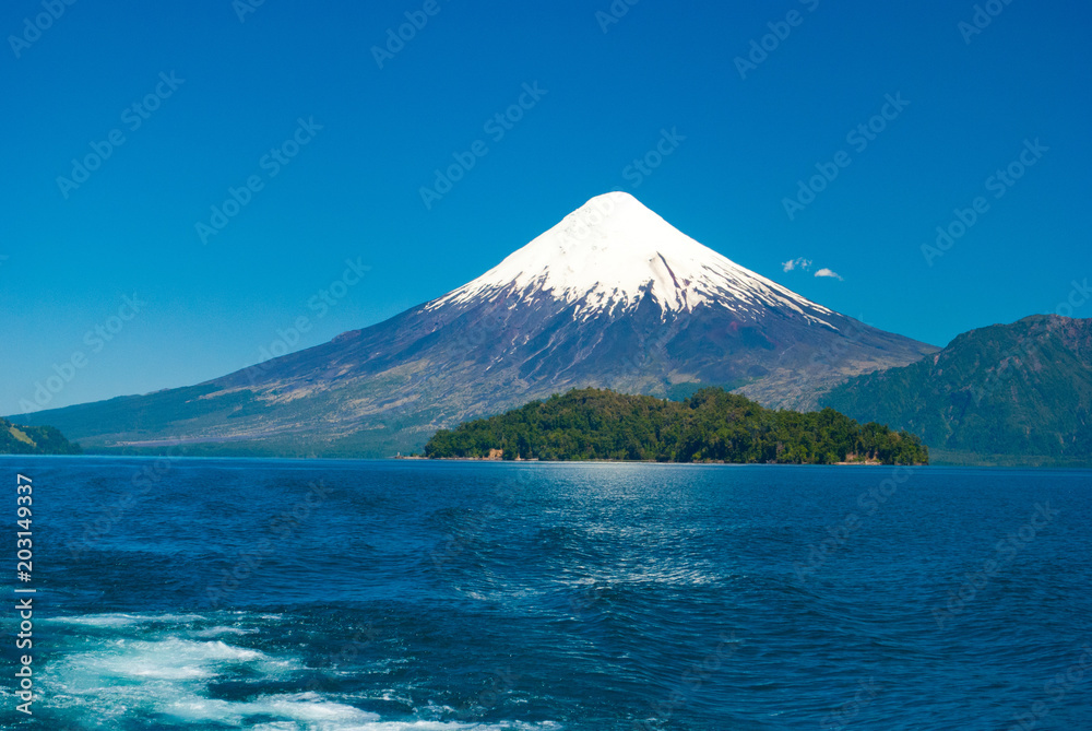 Volcano Osorno at lake shore in Chile