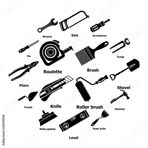Building hand tool icons set. Simple illustration of 16 building hand tool vector icons for web