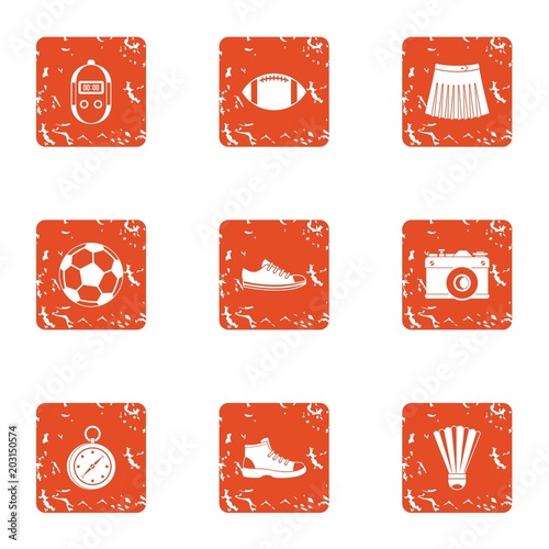 Sport commit icons set. Grunge set of 9 sport commit vector icons for web isolated on white background