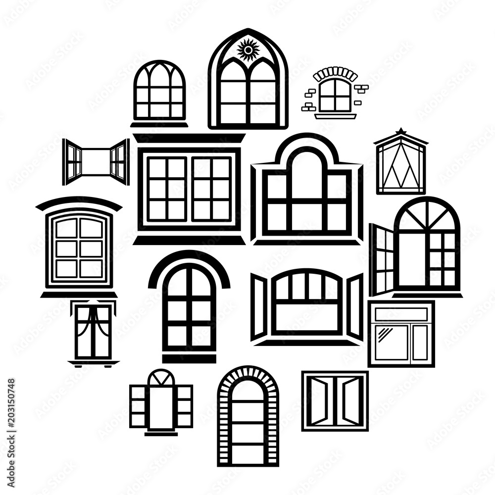 Window design icons set. Simple illustration of 16 window design vector icons for web