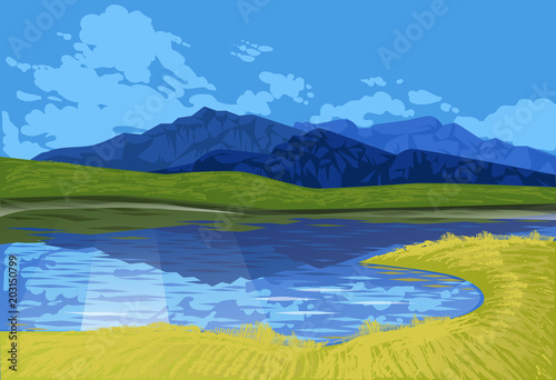 Landscape Canadian park Lake with mountains - ready for parallax